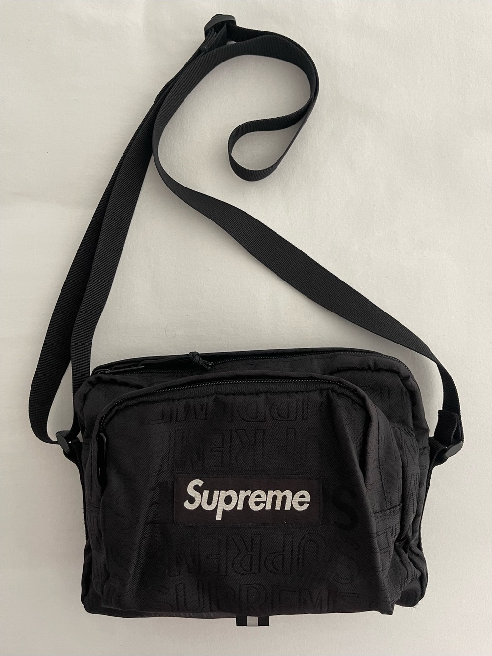 Supreme Black Crossbody Messenger Bag with Logo Patch